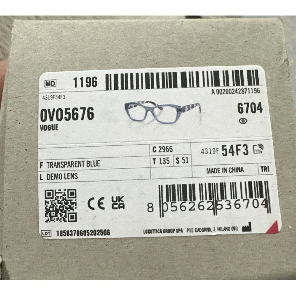 Vogue VO5676 Transparent‎ Blue Women's Reading Glasses Demo Lens NIB